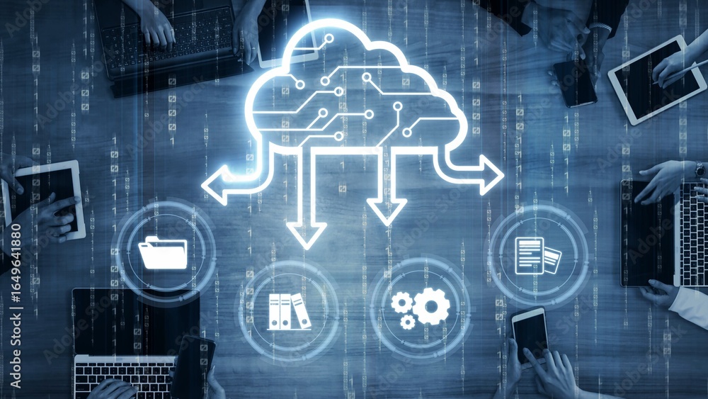 Poster cloud computing, cloud strategy, and cloud technology transforming digital infrastructure with scala