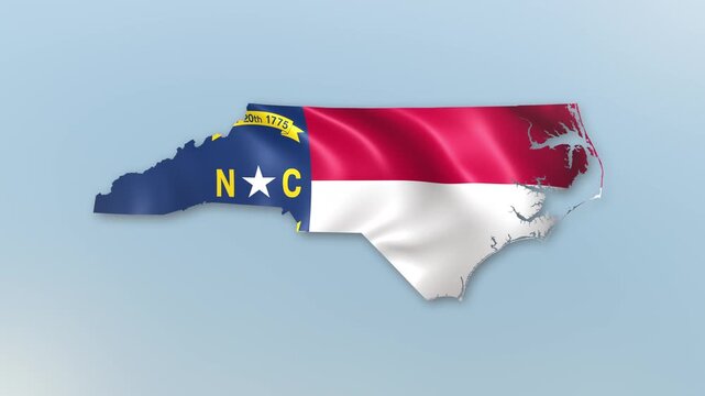 US State of North Carolina Flag Hoisting and Zoom to reveal the State Border Map with Waving Flag Intro which is useful for news, political events, sports intros and presentation.