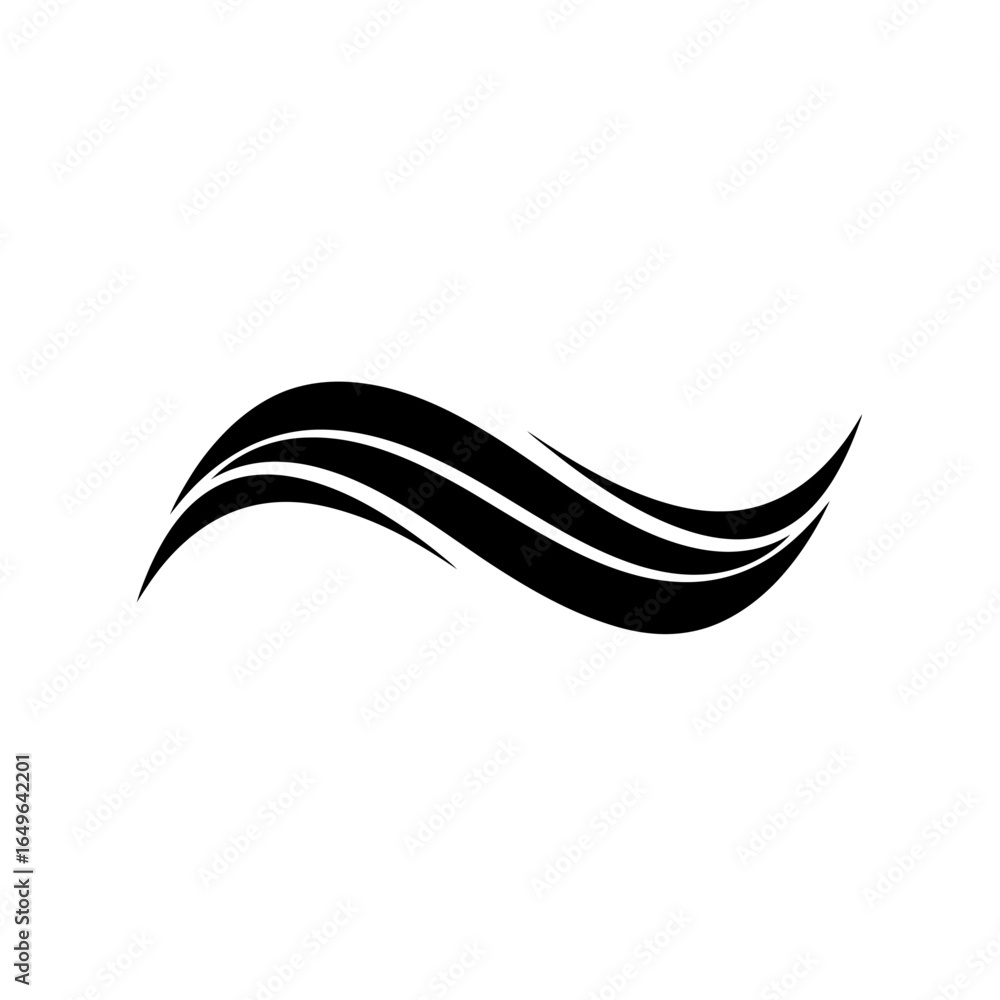 Poster a black abstract wave design with three lines on a white background art