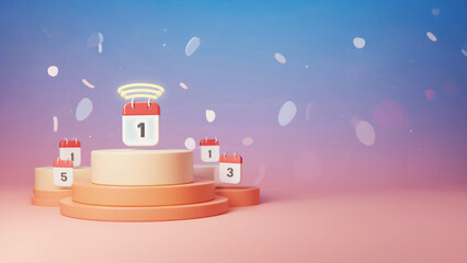 Calendar Icons on Pastel Platform 3d with Floating Shapes