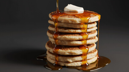 Pancakes with syrup on a black background