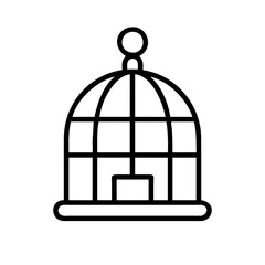 Birdcage vector illustration, outline drawing of vintage cage, pet bird cage line art design icon