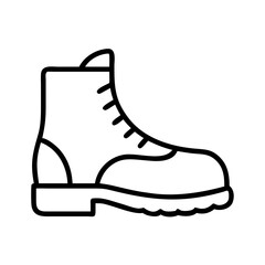 Outline vector graphic of a sturdy boot for hiking and outdoor activities with laces and thick sole