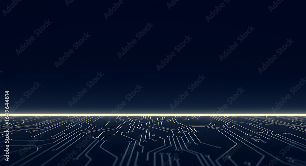 Poster abstract circuit board design with dark background and glowing lights