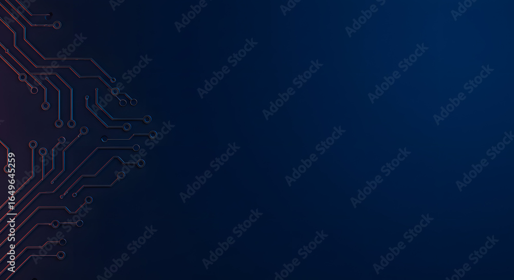 Poster abstract circuit board design with blue background and glowing lines