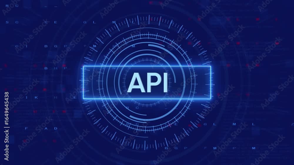 Poster futuristic digital api concept with holographic data display in blue