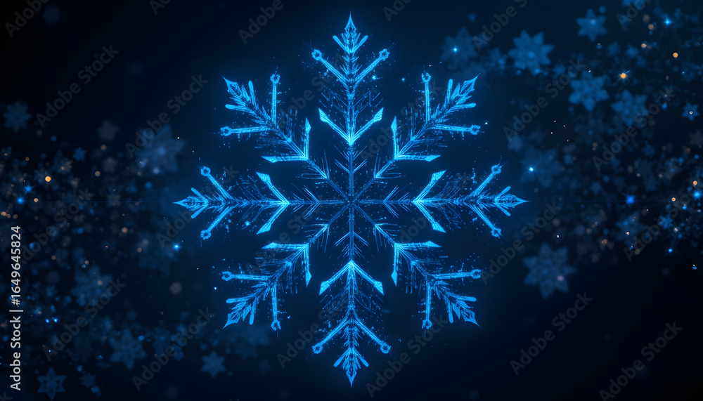 Poster blue snowflake with intricate design and glowing background
