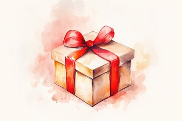 Fototapeta premium Watercolor gift box with red ribbon (2)