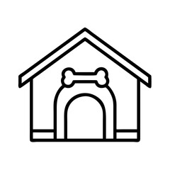 Dog house outline vector illustration, pet shelter drawing, kennel icon, canine home design element