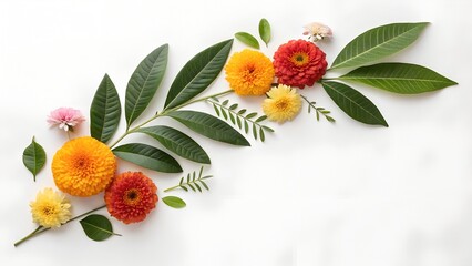 Summer flower flat lay on yellow background. Top view composition.