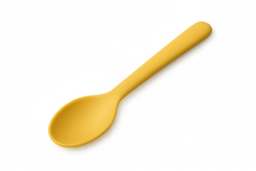 Yellow silicone spoon resting on clear surface, highlighting culinary kitchen utensil