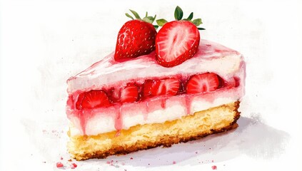 Slice of strawberry cake with frosting