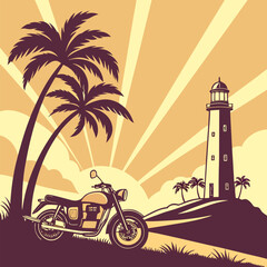 lighthouse on the beach with palms