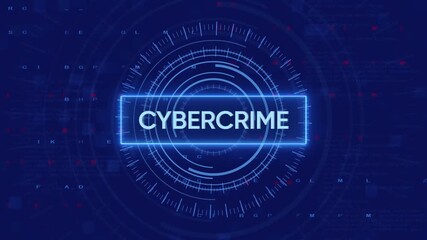 Cybercrime concept with futuristic digital interface and code display on a blue background - Powered by Adobe