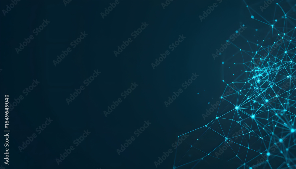 Poster objects in plexus style with blue and green technological colors