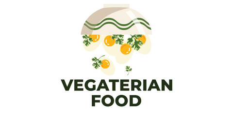 Vector illustrated web desktop banner of a plate with healthy vegetarian food. Gluten-free nutrition concept for posters, packaging, branding, and web design