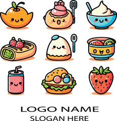 kawaii food set logo icon vector .