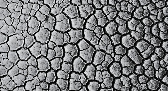 A full frame shot showcasing a parched earth surface with deep cracks forming a polygonal pattern