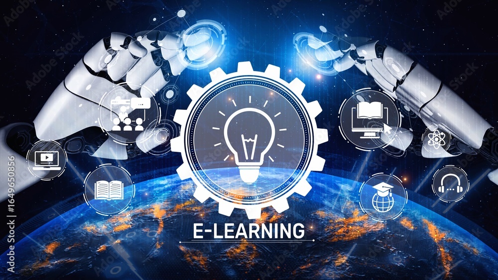 Aufkleber online education boosts access to learning. learn anytime through flexible platforms. education tech