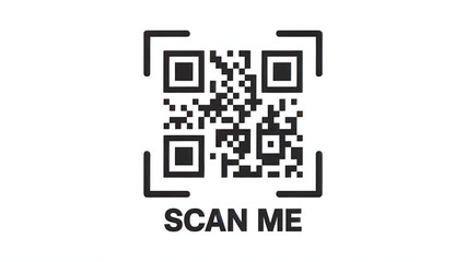 A black and white image featuring a qr code with the words scan me below the code on a white background