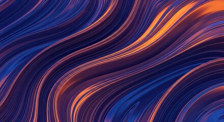 Fototapeta premium Abstract flowing waves of blue and orange, creating a smooth, organic, and vibrant textured pattern with a modern feel