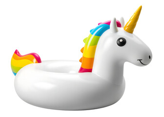 White unicorn inflatable pool ring isolated on a transparent background