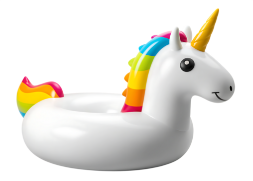 White unicorn inflatable pool ring isolated on a transparent background - Powered by Adobe