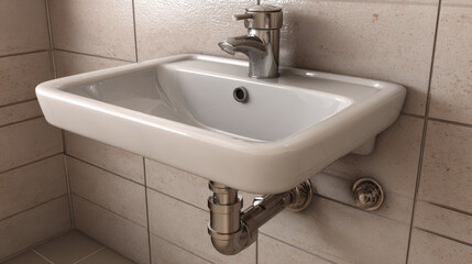 A black sink with a faucet that says quot no water quot isolated on white background