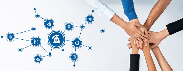 Embrace the power of teamwork with diverse hands symbolizing collaboration, innovation, and...