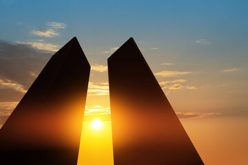 Silhouette of Towers at sunset. American Patriot Day banner.