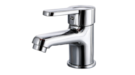 Silver basin mixer isolated on a gray background