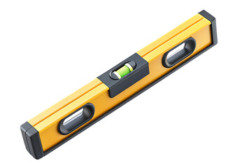 Yellow leveling tool with green bubble isolated on a transparent background