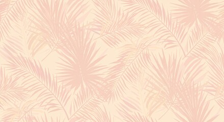 Seamless botanical pattern with soft pink palm leaves on a light beige background, ideal for textile, wallpaper, or web design.
