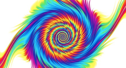 Vibrant psychedelic tiedye spiral pattern isolated on white background