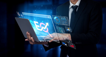 SEO concept for improving SEO visibility, with SEO related digital tools and SEO performance icons...