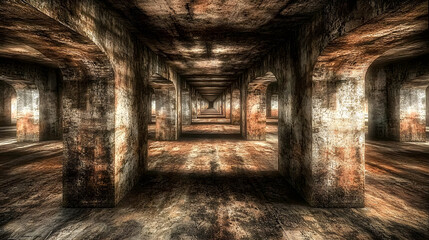 Fototapeta premium Long dark abandoned building evoking a sense of mystery and intrigue with its gothic architecture