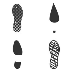 Set of humans footprint. Footprints silhouettes foot and shoes isolated on white background, such as idea of logo in gray. Stock vector for your design. EPS10.