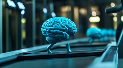 A brain symbolized as exercising on a treadmill representing mental health fitness photo