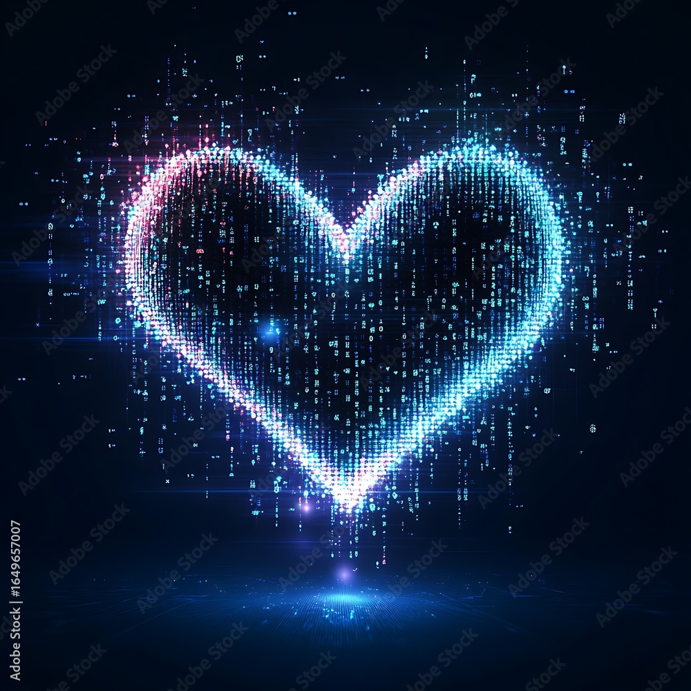 Poster a digital heart constructed from binary code representing connectivity and modern technology photo