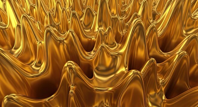 Abstract molten gold liquid metal surface with flowing waves and ripples, a luxurious and shiny texture