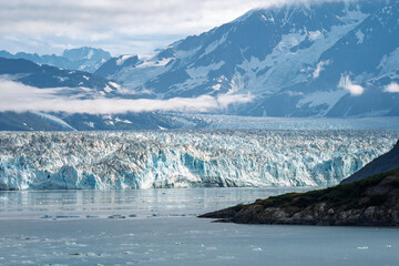 Hubbard glacier with glacier in the foreground and Wrangell mountains in the background
