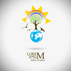 Logo nature tree and sun. Not AI, Vector illustration.