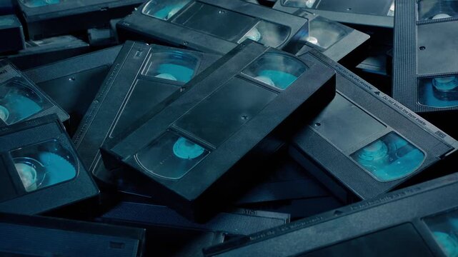 Lots Of VHS Tapes Moving Shot
