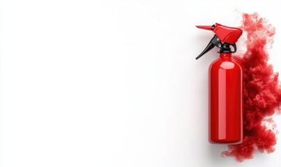 Red fire extinguisher with red smoke on a white background