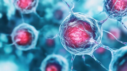 Colorful Representation of Human Stem Cells Under Microscope