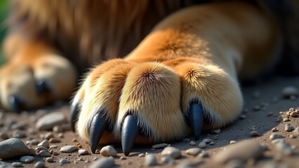 Fototapeta premium Close-Up Macro Shot of Lion Paw on Rocky Ground
