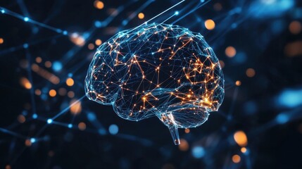 Digital Brain with Neural Connections and Glowing Nodes