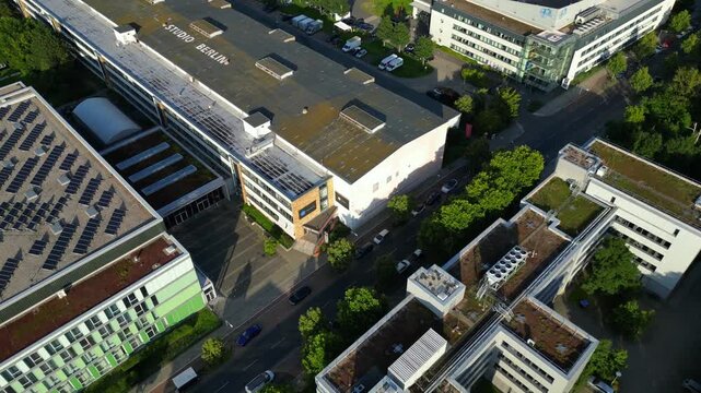 7.8.25 Berlin Ger, major film studio complex Wonderful aerial view flight drone