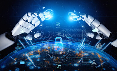 AI artificial intelligence strengthens cybersecurity with intelligent threat detection, virtual...