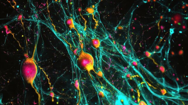 Colorful Neurons Under Microscope View